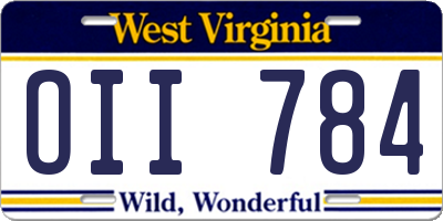 WV license plate OII784