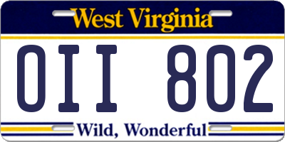 WV license plate OII802