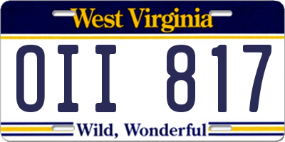 WV license plate OII817