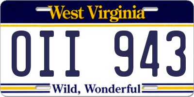 WV license plate OII943