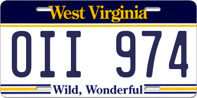 WV license plate OII974