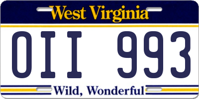 WV license plate OII993