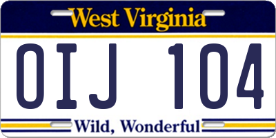 WV license plate OIJ104