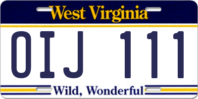 WV license plate OIJ111