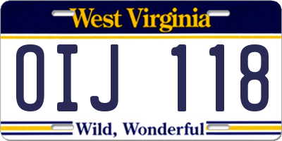 WV license plate OIJ118