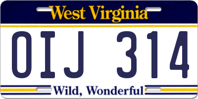WV license plate OIJ314