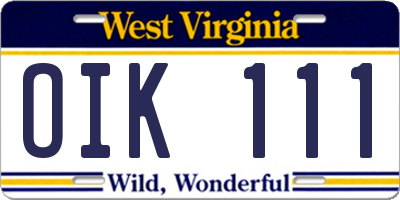 WV license plate OIK111