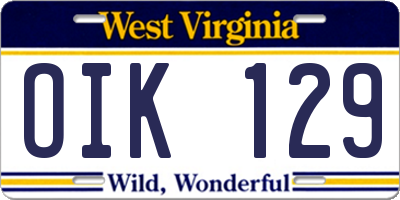 WV license plate OIK129