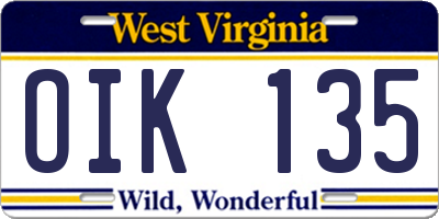 WV license plate OIK135