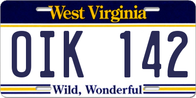 WV license plate OIK142
