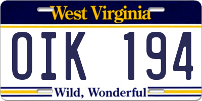 WV license plate OIK194