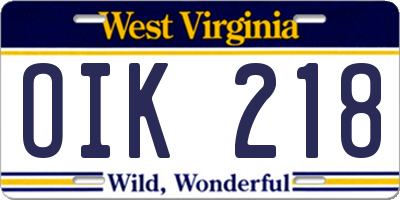 WV license plate OIK218