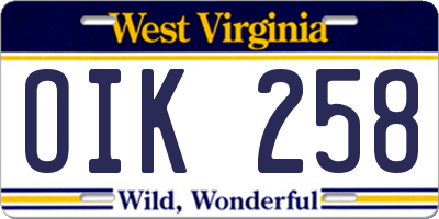 WV license plate OIK258
