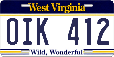WV license plate OIK412