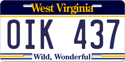 WV license plate OIK437