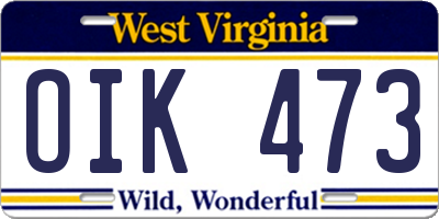 WV license plate OIK473