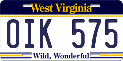 WV license plate OIK575