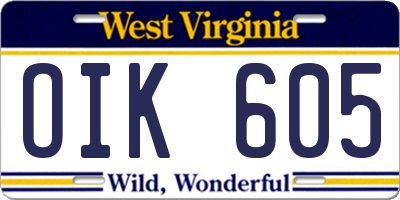 WV license plate OIK605