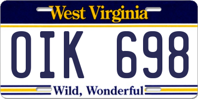 WV license plate OIK698