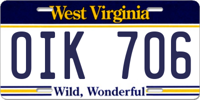 WV license plate OIK706