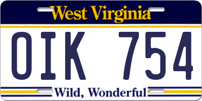 WV license plate OIK754