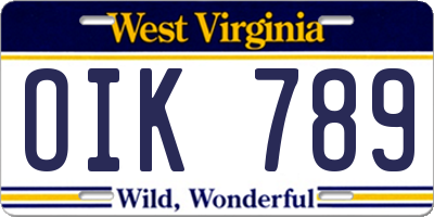 WV license plate OIK789
