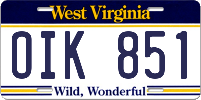 WV license plate OIK851