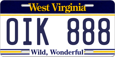 WV license plate OIK888