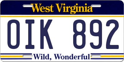 WV license plate OIK892