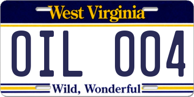 WV license plate OIL004