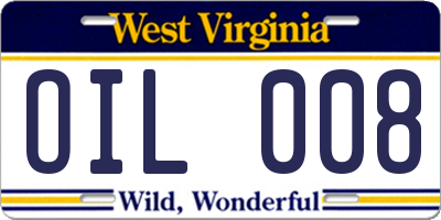 WV license plate OIL008