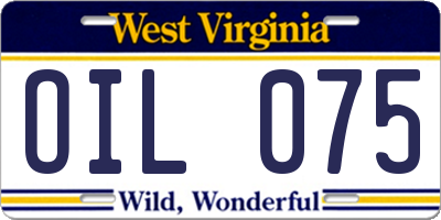 WV license plate OIL075
