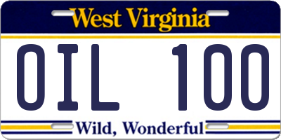 WV license plate OIL100