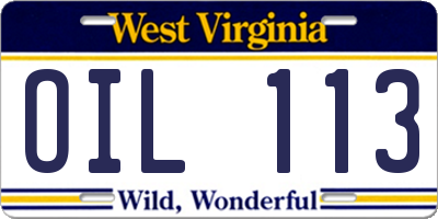 WV license plate OIL113