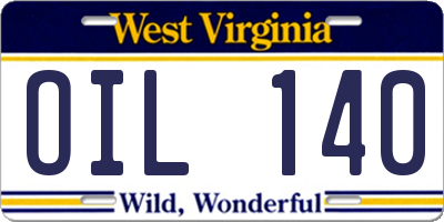 WV license plate OIL140