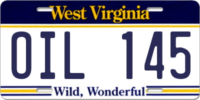 WV license plate OIL145