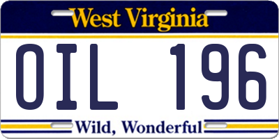 WV license plate OIL196