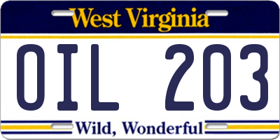 WV license plate OIL203