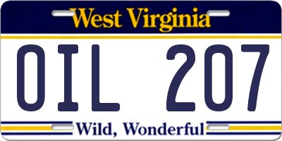 WV license plate OIL207