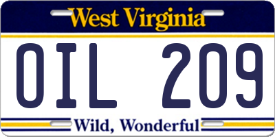 WV license plate OIL209