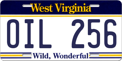WV license plate OIL256