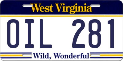 WV license plate OIL281