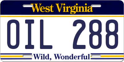 WV license plate OIL288