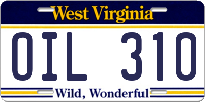 WV license plate OIL310