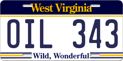 WV license plate OIL343
