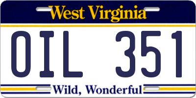 WV license plate OIL351