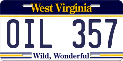 WV license plate OIL357