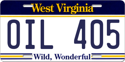 WV license plate OIL405