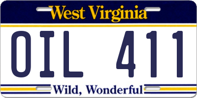 WV license plate OIL411