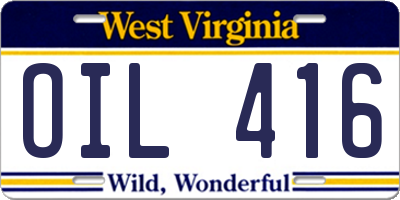WV license plate OIL416